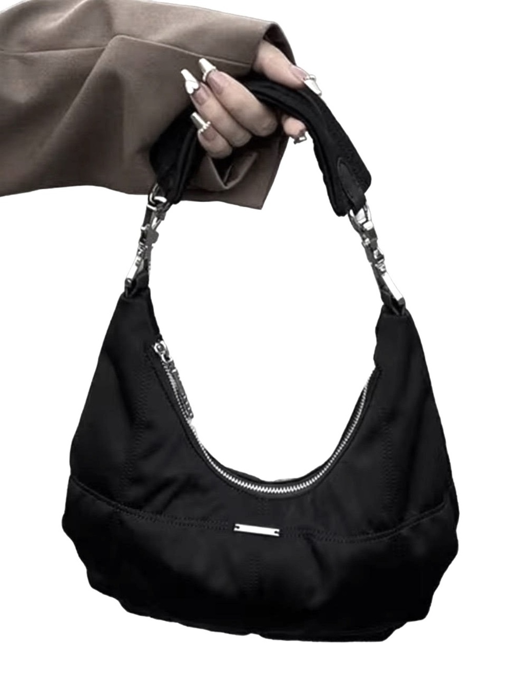 New -Chic -Black Quilted Crescent Shoulder Bag